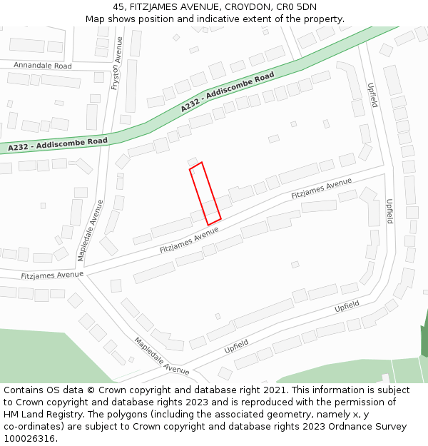 45, FITZJAMES AVENUE, CROYDON, CR0 5DN: Location map and indicative extent of plot