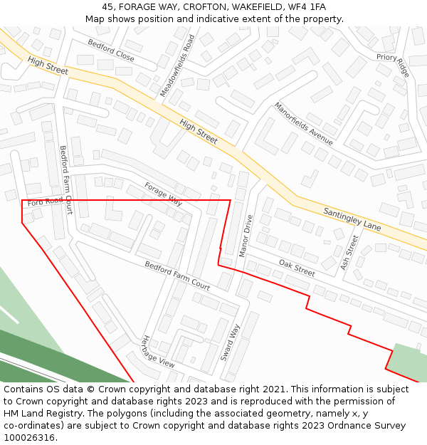 45, FORAGE WAY, CROFTON, WAKEFIELD, WF4 1FA: Location map and indicative extent of plot