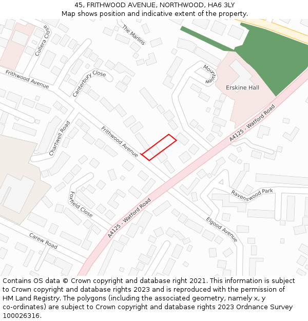 45, FRITHWOOD AVENUE, NORTHWOOD, HA6 3LY: Location map and indicative extent of plot