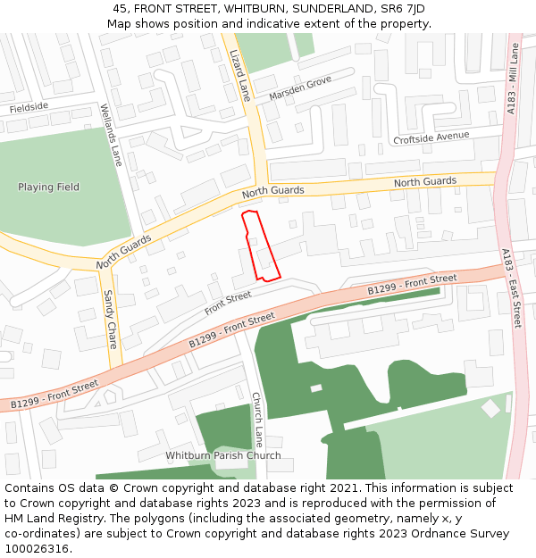 45, FRONT STREET, WHITBURN, SUNDERLAND, SR6 7JD: Location map and indicative extent of plot