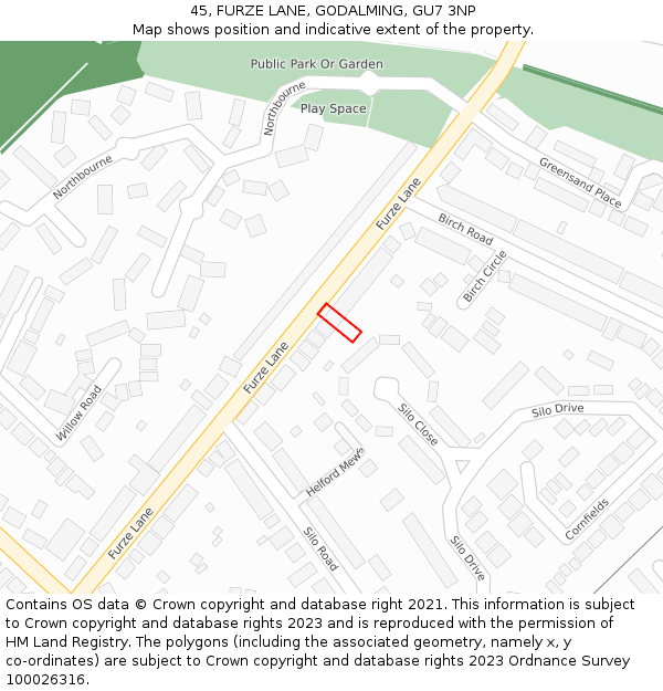 45, FURZE LANE, GODALMING, GU7 3NP: Location map and indicative extent of plot