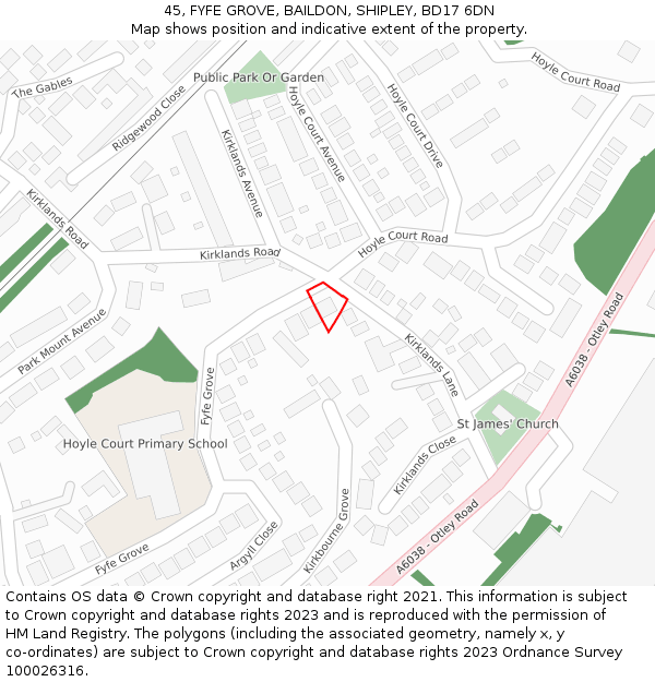 45, FYFE GROVE, BAILDON, SHIPLEY, BD17 6DN: Location map and indicative extent of plot