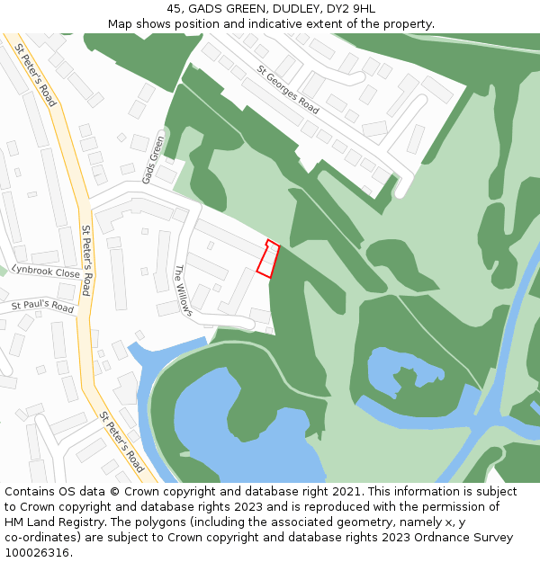 45, GADS GREEN, DUDLEY, DY2 9HL: Location map and indicative extent of plot