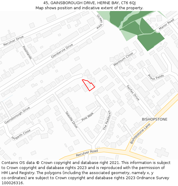 45, GAINSBOROUGH DRIVE, HERNE BAY, CT6 6QJ: Location map and indicative extent of plot