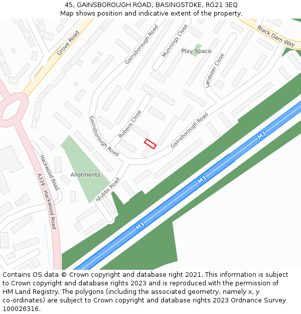 45, GAINSBOROUGH ROAD, BASINGSTOKE, RG21 3EQ: Location map and indicative extent of plot