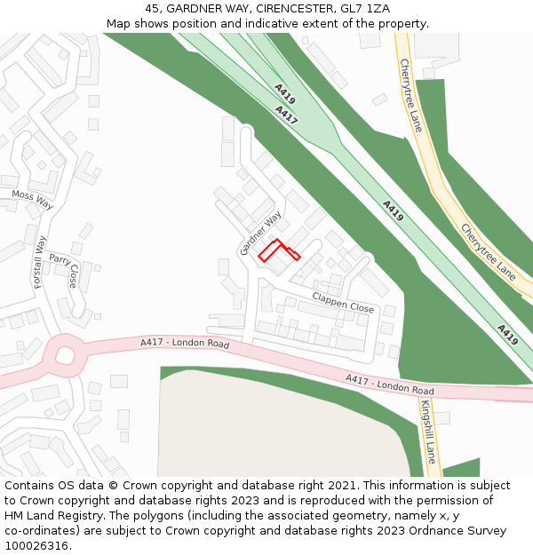 45, GARDNER WAY, CIRENCESTER, GL7 1ZA: Location map and indicative extent of plot