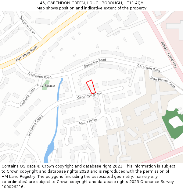 45, GARENDON GREEN, LOUGHBOROUGH, LE11 4QA: Location map and indicative extent of plot