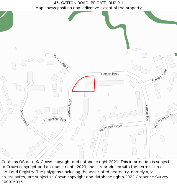 45, GATTON ROAD, REIGATE, RH2 0HJ: Location map and indicative extent of plot