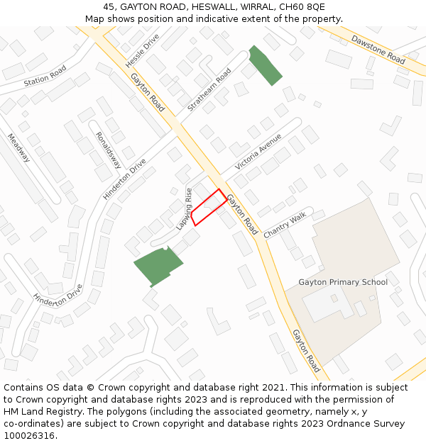 45, GAYTON ROAD, HESWALL, WIRRAL, CH60 8QE: Location map and indicative extent of plot