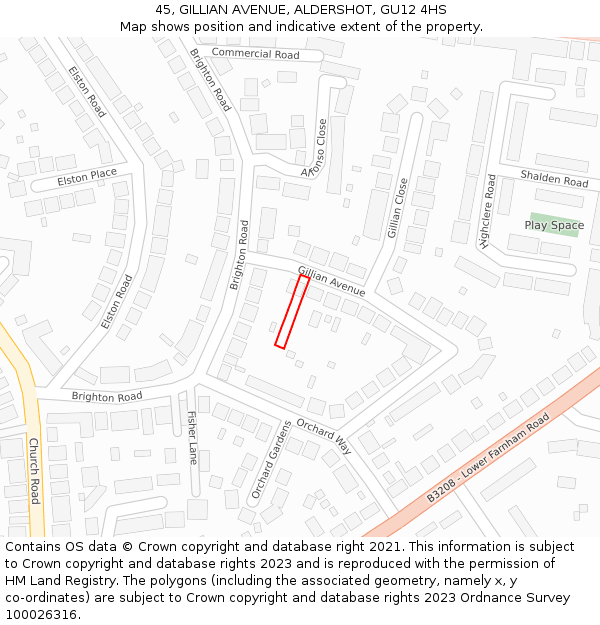 45, GILLIAN AVENUE, ALDERSHOT, GU12 4HS: Location map and indicative extent of plot