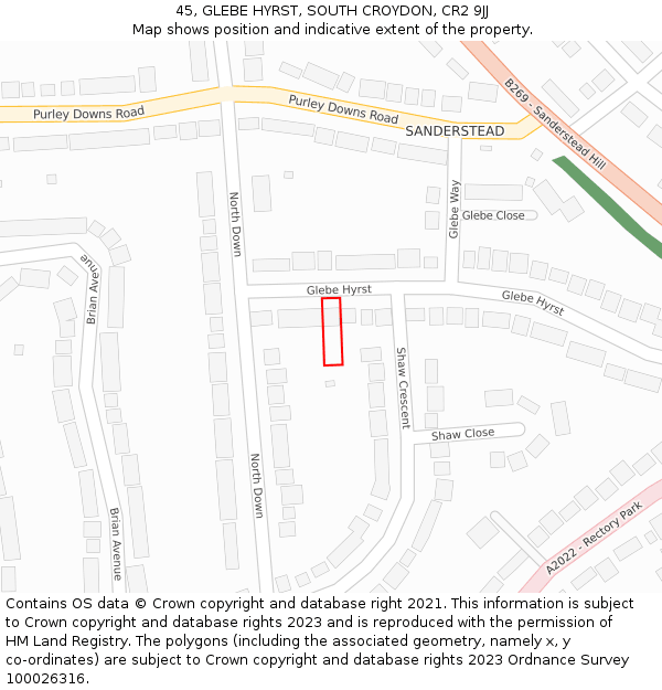 45, GLEBE HYRST, SOUTH CROYDON, CR2 9JJ: Location map and indicative extent of plot