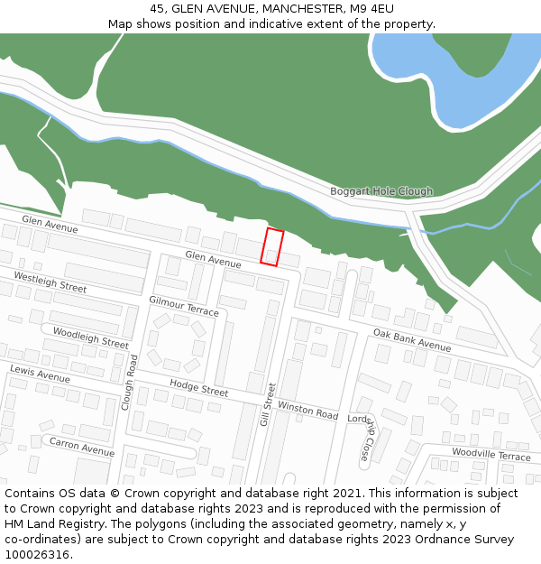 45, GLEN AVENUE, MANCHESTER, M9 4EU: Location map and indicative extent of plot