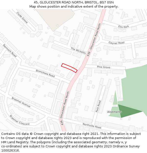 45, GLOUCESTER ROAD NORTH, BRISTOL, BS7 0SN: Location map and indicative extent of plot