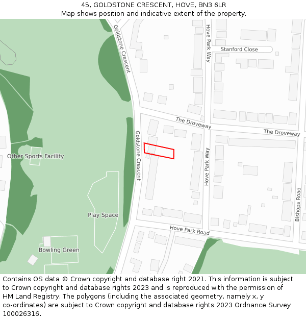 45, GOLDSTONE CRESCENT, HOVE, BN3 6LR: Location map and indicative extent of plot