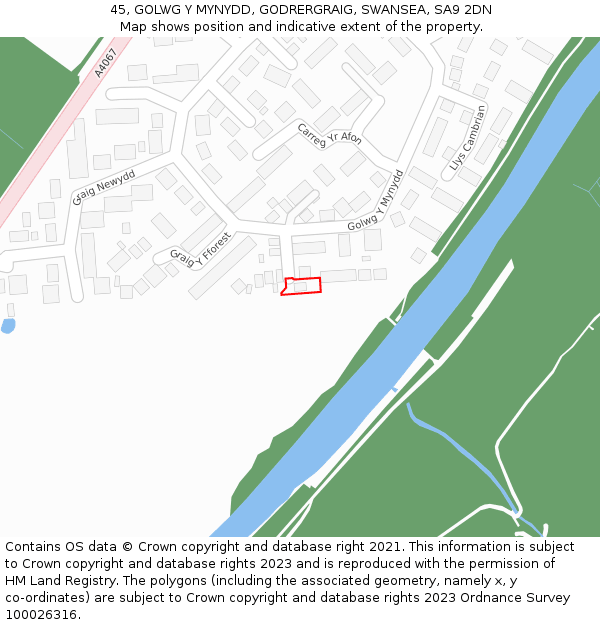 45, GOLWG Y MYNYDD, GODRERGRAIG, SWANSEA, SA9 2DN: Location map and indicative extent of plot