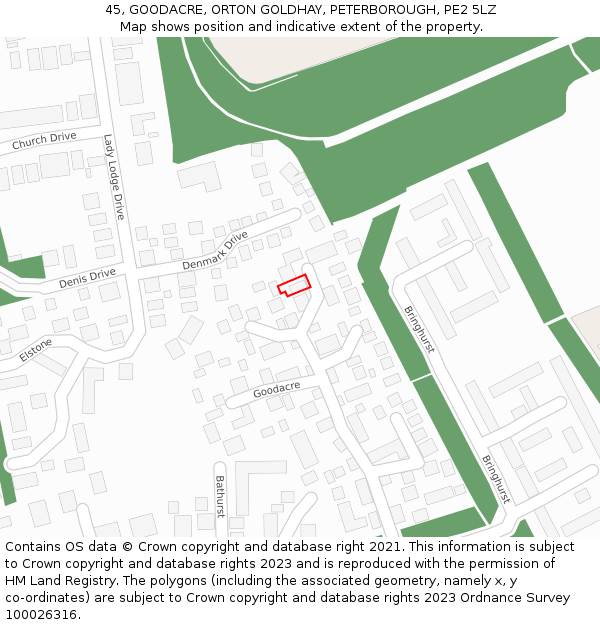 45, GOODACRE, ORTON GOLDHAY, PETERBOROUGH, PE2 5LZ: Location map and indicative extent of plot