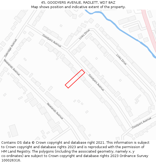 45, GOODYERS AVENUE, RADLETT, WD7 8AZ: Location map and indicative extent of plot