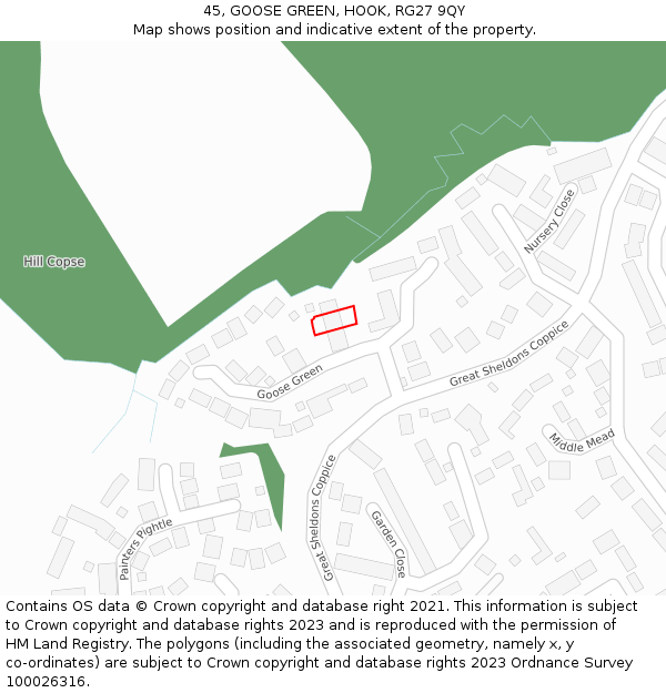 45, GOOSE GREEN, HOOK, RG27 9QY: Location map and indicative extent of plot