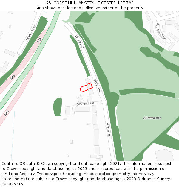 45, GORSE HILL, ANSTEY, LEICESTER, LE7 7AP: Location map and indicative extent of plot