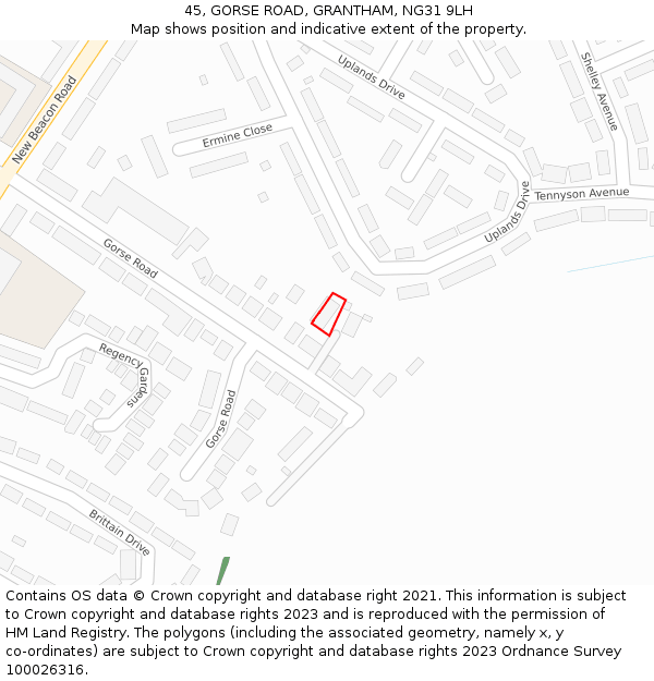 45, GORSE ROAD, GRANTHAM, NG31 9LH: Location map and indicative extent of plot