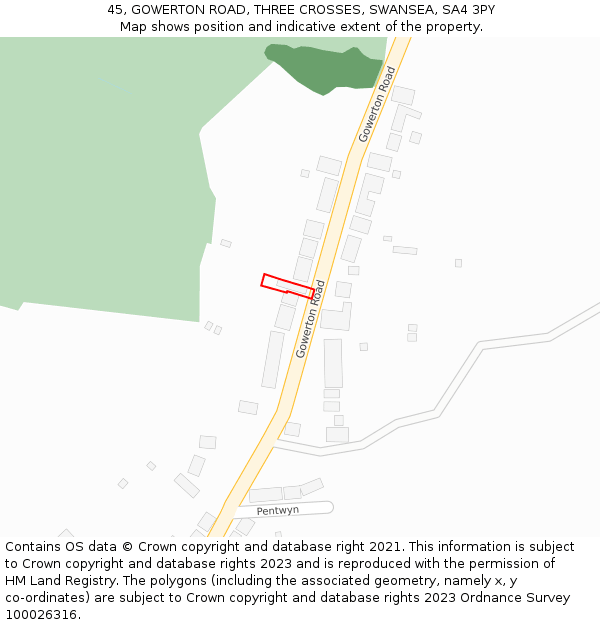 45, GOWERTON ROAD, THREE CROSSES, SWANSEA, SA4 3PY: Location map and indicative extent of plot