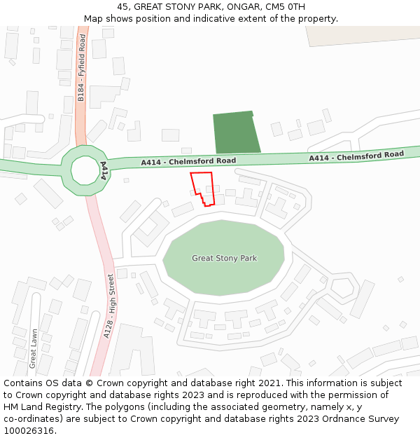 45, GREAT STONY PARK, ONGAR, CM5 0TH: Location map and indicative extent of plot