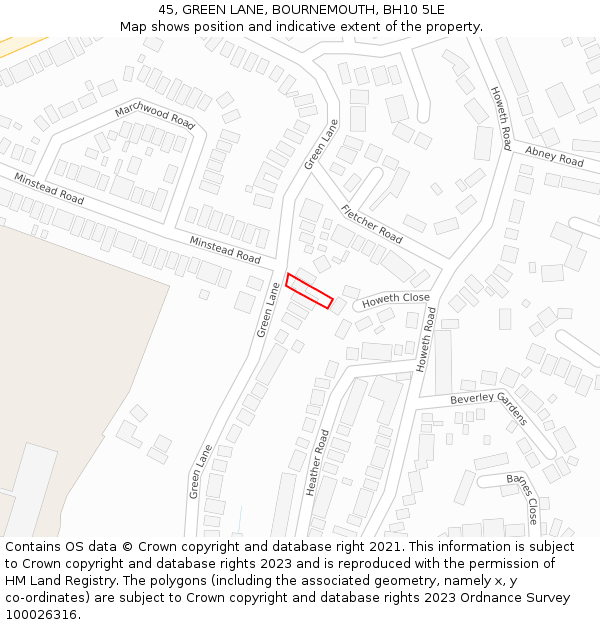 45, GREEN LANE, BOURNEMOUTH, BH10 5LE: Location map and indicative extent of plot