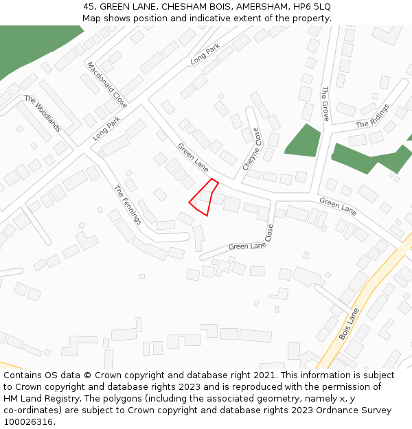 45, GREEN LANE, CHESHAM BOIS, AMERSHAM, HP6 5LQ: Location map and indicative extent of plot