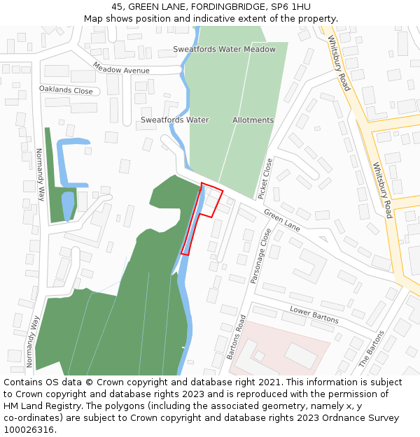 45, GREEN LANE, FORDINGBRIDGE, SP6 1HU: Location map and indicative extent of plot