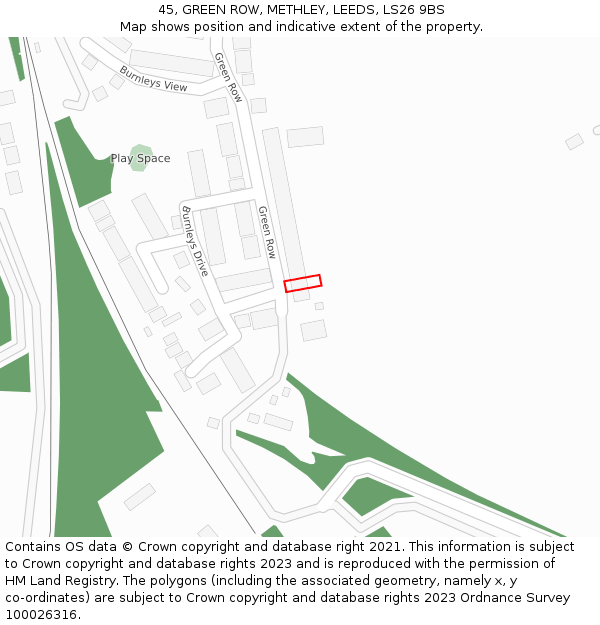 45, GREEN ROW, METHLEY, LEEDS, LS26 9BS: Location map and indicative extent of plot
