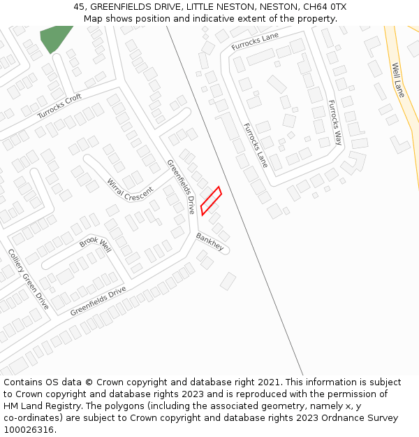 45, GREENFIELDS DRIVE, LITTLE NESTON, NESTON, CH64 0TX: Location map and indicative extent of plot