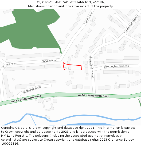 45, GROVE LANE, WOLVERHAMPTON, WV6 8NJ: Location map and indicative extent of plot