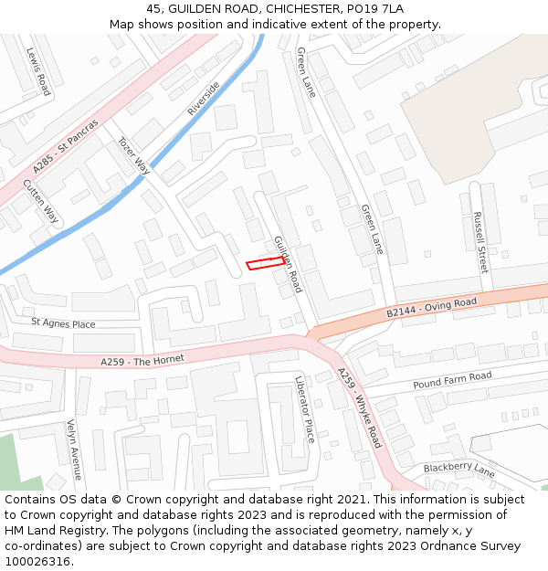 45, GUILDEN ROAD, CHICHESTER, PO19 7LA: Location map and indicative extent of plot