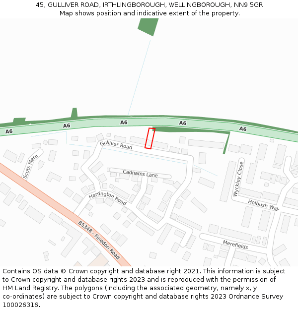 45, GULLIVER ROAD, IRTHLINGBOROUGH, WELLINGBOROUGH, NN9 5GR: Location map and indicative extent of plot