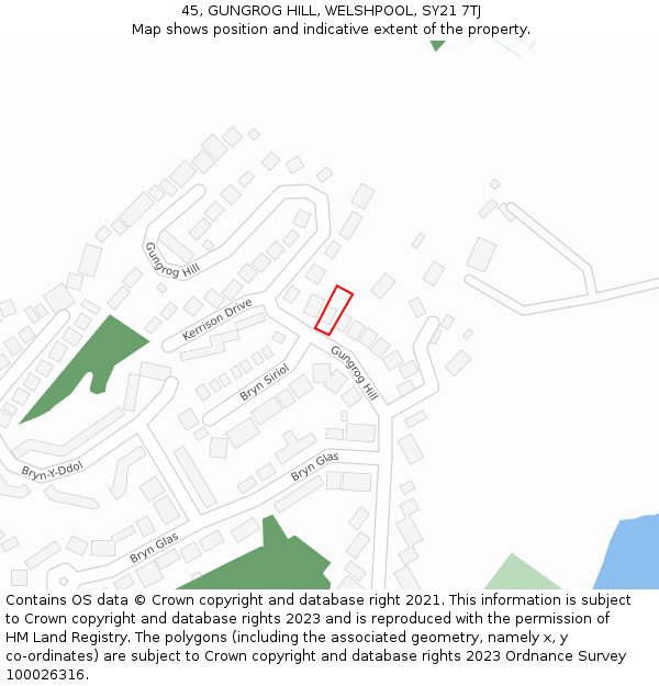 45, GUNGROG HILL, WELSHPOOL, SY21 7TJ: Location map and indicative extent of plot