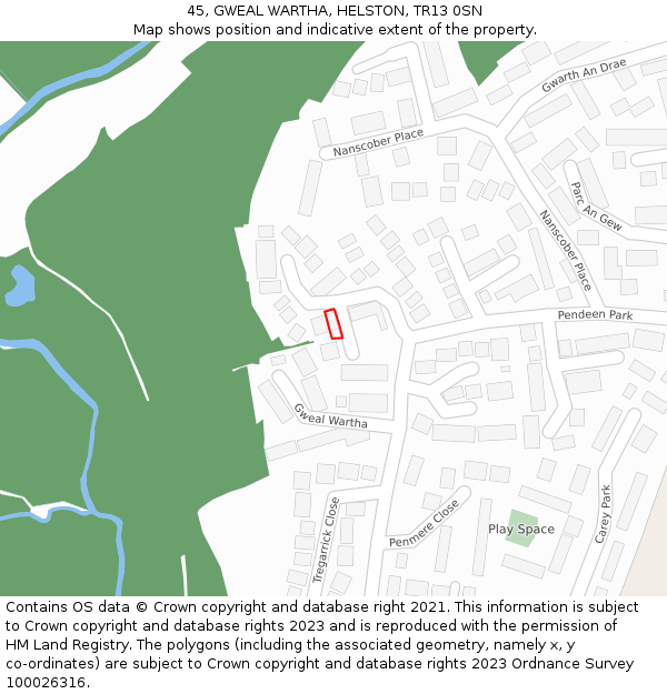 45, GWEAL WARTHA, HELSTON, TR13 0SN: Location map and indicative extent of plot
