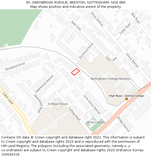 45, GWENBROOK AVENUE, BEESTON, NOTTINGHAM, NG9 4BA: Location map and indicative extent of plot