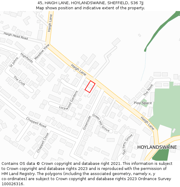 45, HAIGH LANE, HOYLANDSWAINE, SHEFFIELD, S36 7JJ: Location map and indicative extent of plot