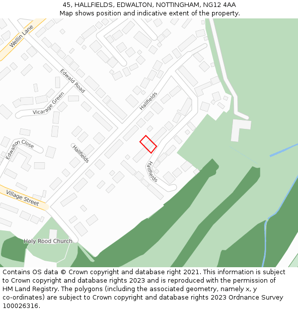 45, HALLFIELDS, EDWALTON, NOTTINGHAM, NG12 4AA: Location map and indicative extent of plot