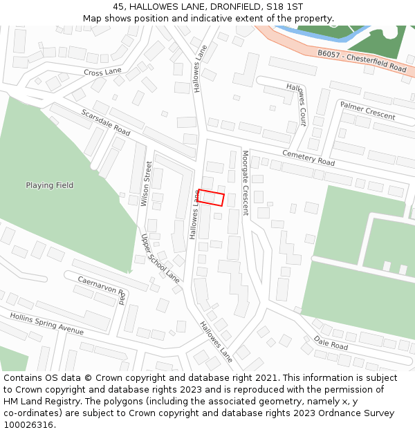 45, HALLOWES LANE, DRONFIELD, S18 1ST: Location map and indicative extent of plot