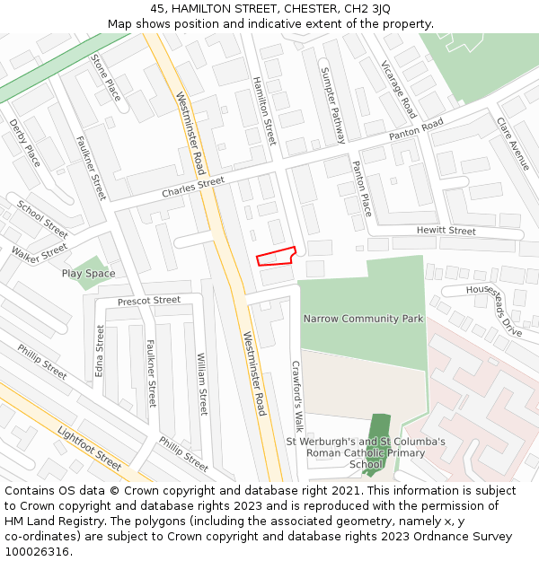 45, HAMILTON STREET, CHESTER, CH2 3JQ: Location map and indicative extent of plot