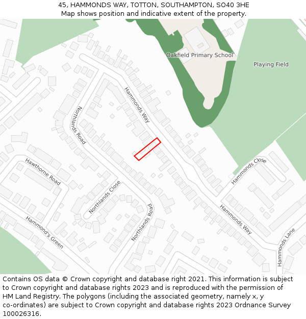 45, HAMMONDS WAY, TOTTON, SOUTHAMPTON, SO40 3HE: Location map and indicative extent of plot