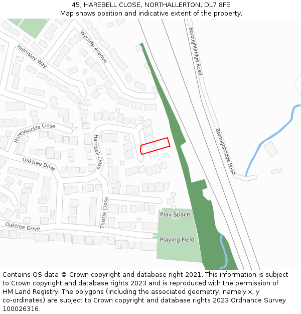 45, HAREBELL CLOSE, NORTHALLERTON, DL7 8FE: Location map and indicative extent of plot