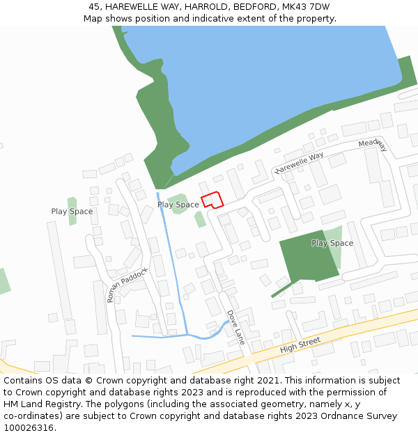 45, HAREWELLE WAY, HARROLD, BEDFORD, MK43 7DW: Location map and indicative extent of plot