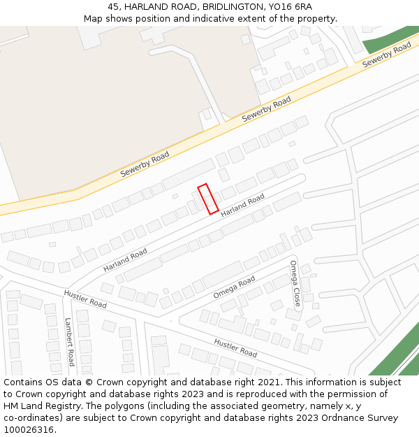 45, HARLAND ROAD, BRIDLINGTON, YO16 6RA: Location map and indicative extent of plot