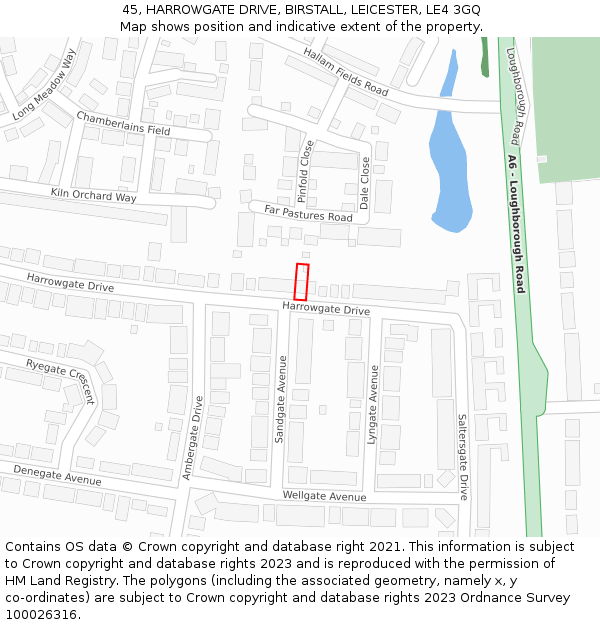 45, HARROWGATE DRIVE, BIRSTALL, LEICESTER, LE4 3GQ: Location map and indicative extent of plot