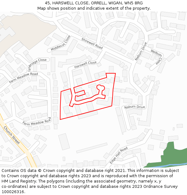 45, HARSWELL CLOSE, ORRELL, WIGAN, WN5 8RG: Location map and indicative extent of plot