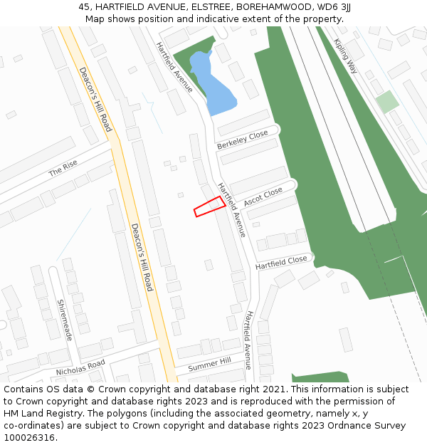 45, HARTFIELD AVENUE, ELSTREE, BOREHAMWOOD, WD6 3JJ: Location map and indicative extent of plot