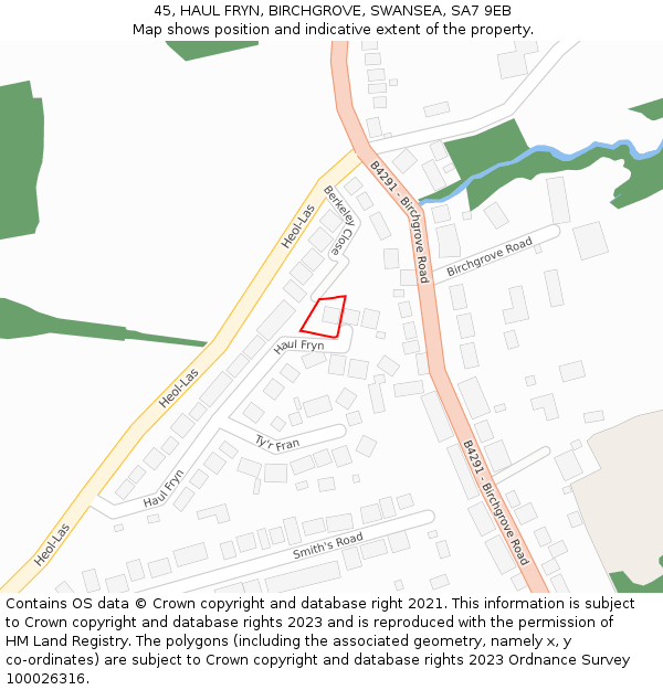 45, HAUL FRYN, BIRCHGROVE, SWANSEA, SA7 9EB: Location map and indicative extent of plot