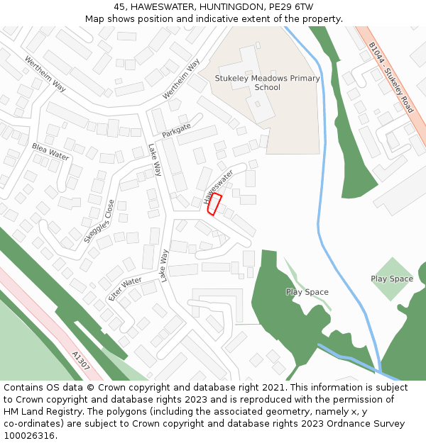 45, HAWESWATER, HUNTINGDON, PE29 6TW: Location map and indicative extent of plot